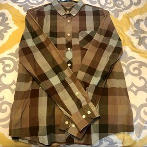 Men’s LL Bean Brown Checkered Long Sleeve Shirt
